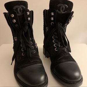 CHANEL Combat Boots, Size 38, Black Suede